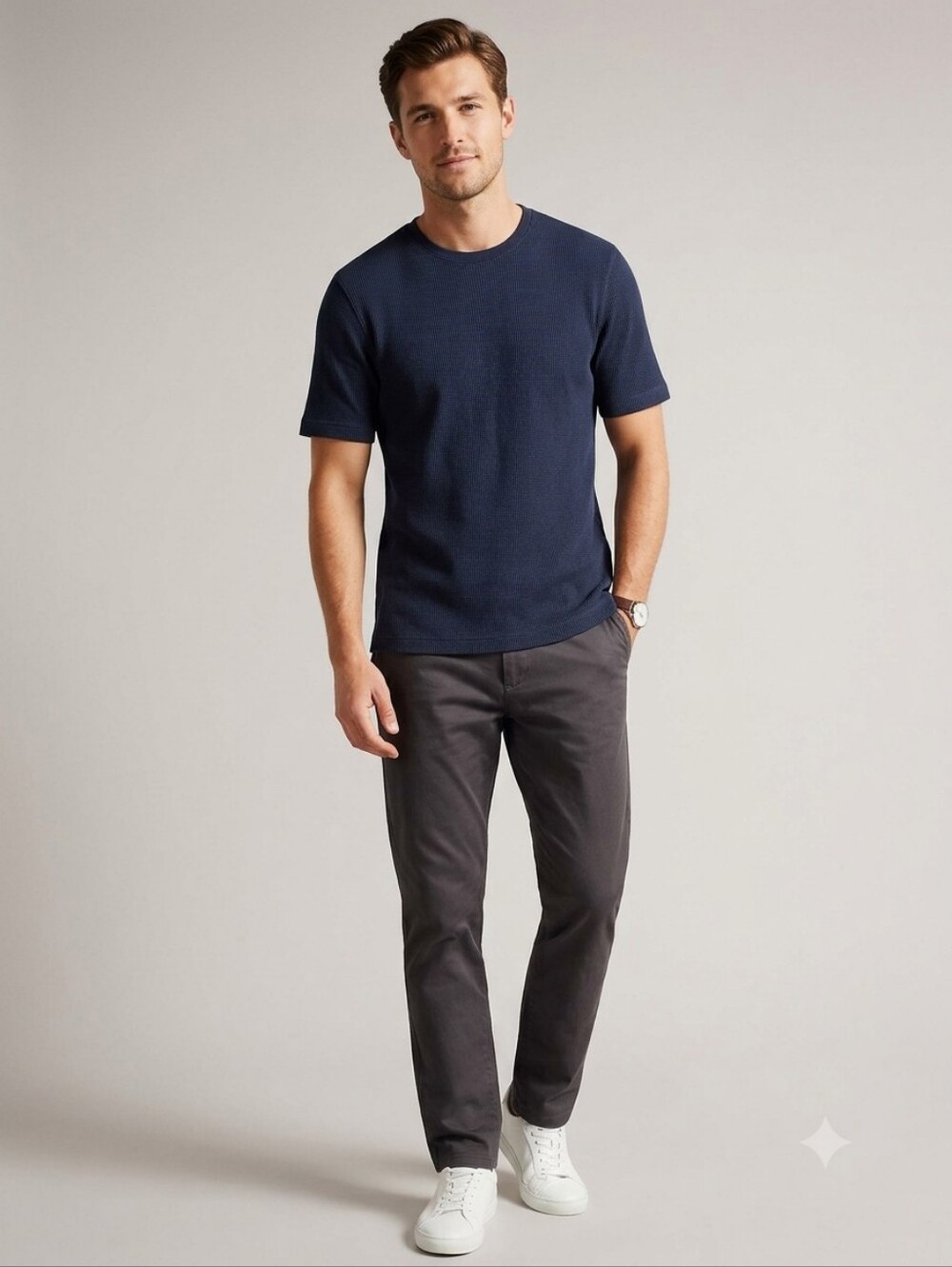 Ted Baker Mens Size 4 Large Frute Navy Blue Waffle Knit Tee Quiet Luxury Preppy